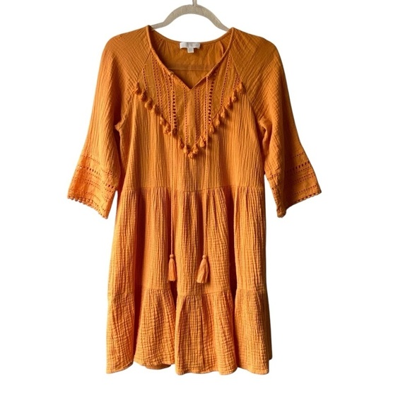 Anthropologie Eri + Ali Yellow Ruffled Tiered Angelica Tunic Sundress SZ XS - Picture 2 of 11